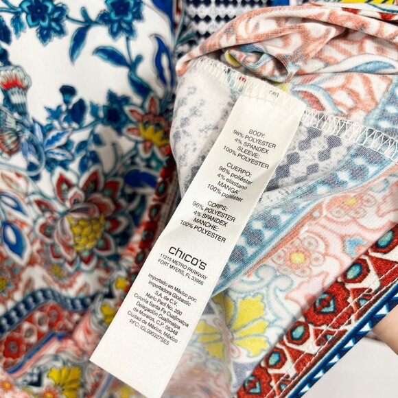 Chico's Florentine Tile Blouse V-Neck Multicolor Flowy Sleeves Size 3, XL - Picture 5 of 7